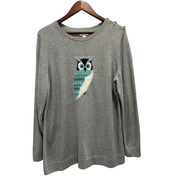 Charter Club Woman Owl Novelty Gray Sweater Size 2X - Picture 1 of 8